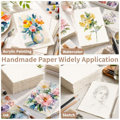 200 Sheets White Watercolor Paper 5x7 Inch Cotton Handmade Deckled Edge - color: White, size: 5x7in