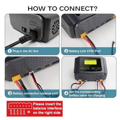 Dual lipo Battery Charger 1S-6S RC Car Battery Charger 240W 10A Balance Charger Discharge for LiPo/Li-ion/Life(1-6s) NiCd/NiMH/LiHV/PB Smart Battery RC Car Charger