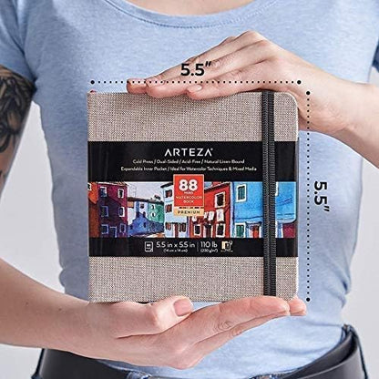 ARTEZA Watercolor Journals, 5.5 x 5.5 in, 3 Pack, 88 Pages Each - color: Gray, size: 3 Pack