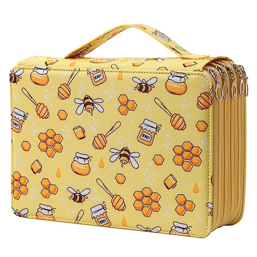 250 Slots Pencil Case 5-Layer Zipped Holder w/Handle - color: Bee, size: 250
