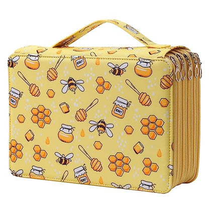 250 Slots Pencil Case 5-Layer Zipped Holder w/Handle - color: Bee, size: 250
