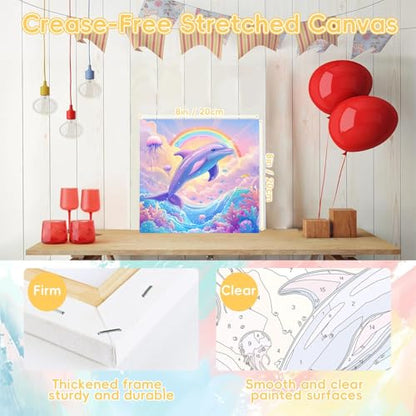 HITO Dolphin Paint by Numbers Kit for Kids with Frame Easel 8x8 inch - color: Dolphin
