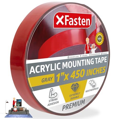 XFasten Double-Sided Acrylic Mounting Tape Removable, Gray, 1-Inch x 450-Inch, Weatherproof, Super Strong Double-Sided Adhesive and Tough Bonding Strength - color: Grey, size: 1-Inch x 450-Inch