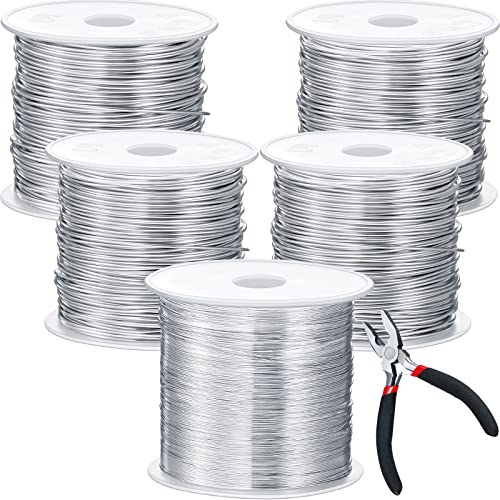 Funrous 5 Rolls Copper Wire 18 20 22 24 26 Gauge with Pliers,Silver - color: Silver