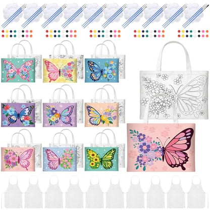 Locmeo 10 Set Paint and Sip Canvas Bags Pre Drawn Kit,Butterfly - style: Butterfly
