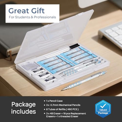 Nicpro Blocky Gear Mechanical Pencils 0.7 mm with Case, 3 Pack - style: 0.7mm