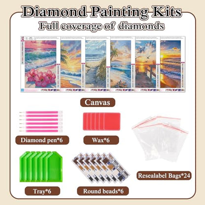 6 Pack 5D Diamond Painting Kits for Adults Beginner,Beach Diamond Art Set - color: 6PCS KM982-KM987-1