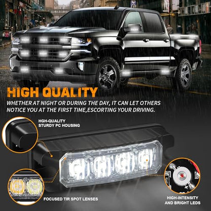 XRIDONSEN 8PCS Sync Grill Emergency Lights 32 LED White Strobe Lights - color: White