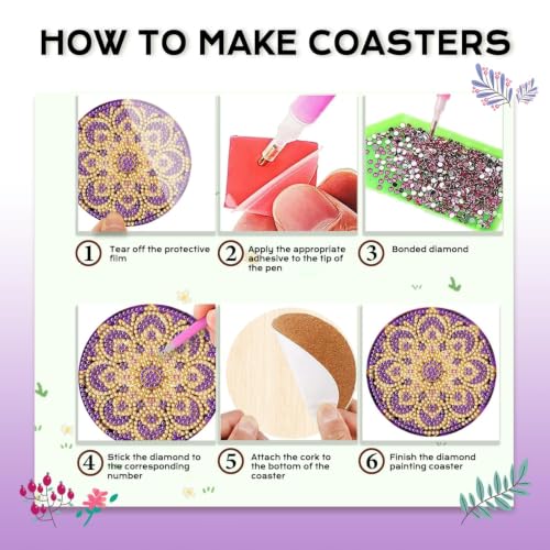 Leatrice 8pcs Mandala Diamond Art Coasters Diamond Painting Kits for Adults - color: AB mandala