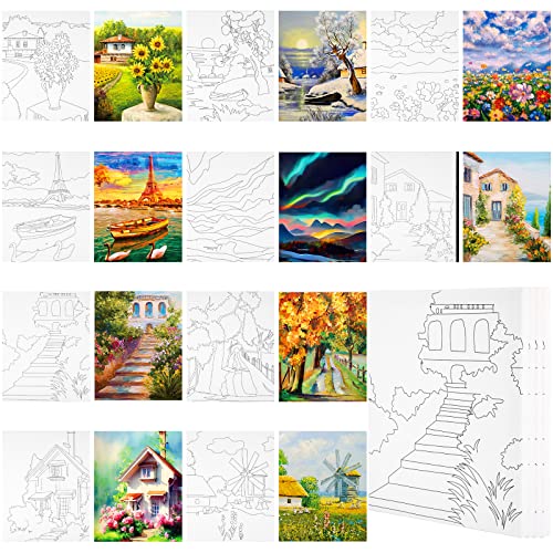 Sherr 10 Pcs Pre Drawn Canvas for Painting,Scenery,8 X 10 Inch - size: 8 x 10 Inch, style: Scenery