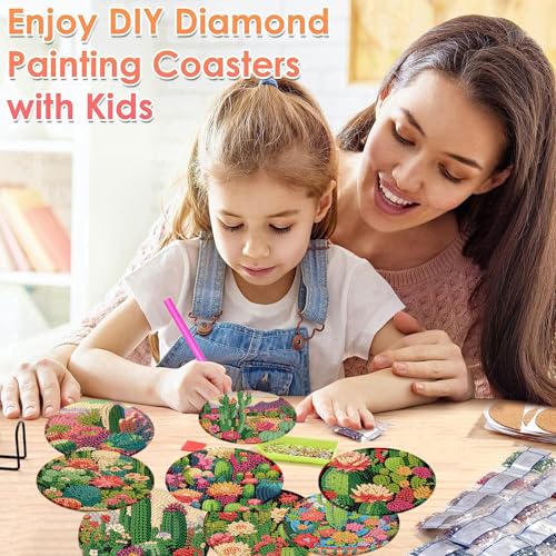 ijbnhd 8 Pcs Cactus Diamond Art Coasters Kit Diamond Painting Coasters - color: Cactus