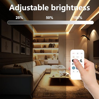 COB LED Strip Light 2700K, 24ft Dimmable Warm White LED Strip Light, CRI92+, DC24V Tape Light with RF Remote Timer Function, Bluetooth App Control for Home Bedroom Kitchen DIY Lighting. - color: 2700K, size: 24FT