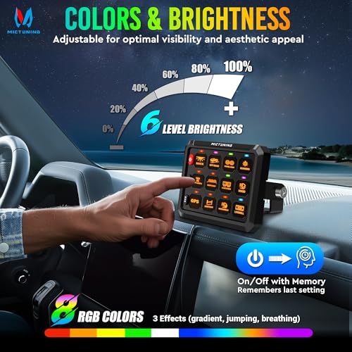MICTUNING P1Y RGB 12 Gang Switch Panel Remote Control Range Up to 230FT - size: RGB 12 Gang(Remote Control)
