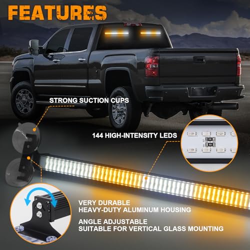 XRIDONSEN 2X 17.7 inch Traffic Advisor Light Bar 144 LED Strobe Lights - color: Amber/White