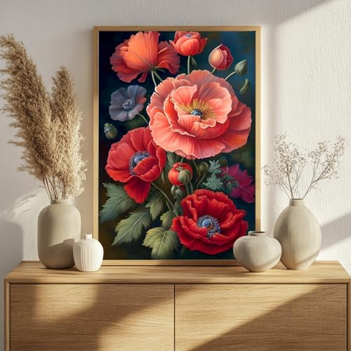 Poppy Paint by Numbers Kit for Adults, 16x20 inch - color: FLOWER01 without frame