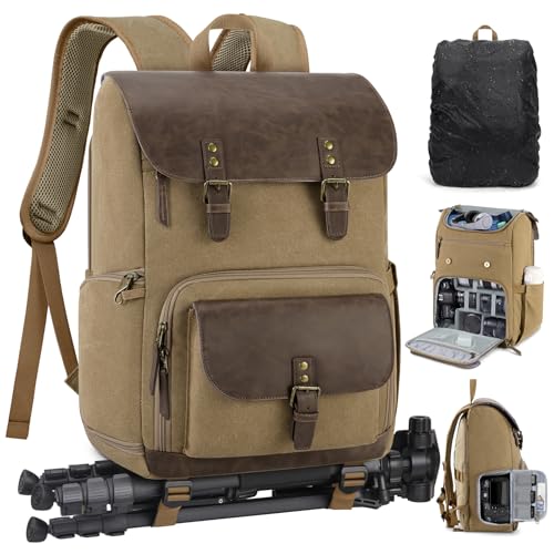 RAINSMORE Vintage Camera Bag with Side Access for DSLR/SLR Mirrorless - color: Khaki