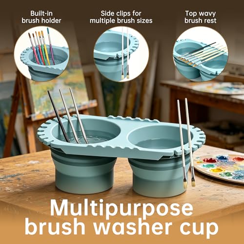 Collapsible Paint Brush Cleaner Rinse Cup (Blue) - color: Blue