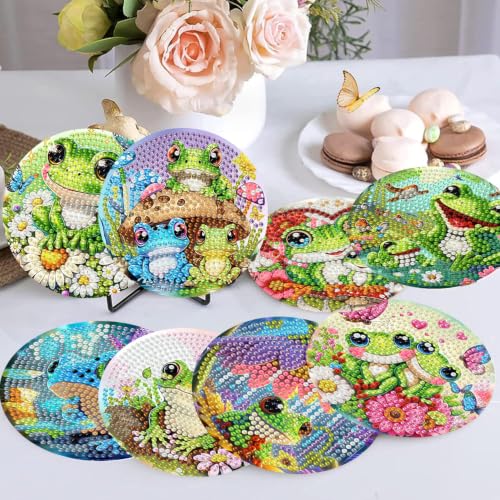 HHMATITS 8 Pcs Frog Diamond Art Coasters Kit for Adults 4X4 Inch - color: Frog