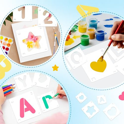 Letter Stencils 80Pcs 3&4Inch Large Alphabet Number Reusable Stencils - size: 3Inch+4Inch