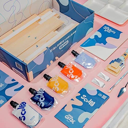 Sculpd Painting Kit, 4 Acrylic Bold Colors, 2 Brushes, 21x31in Canvas - color: Pastel, size: Small