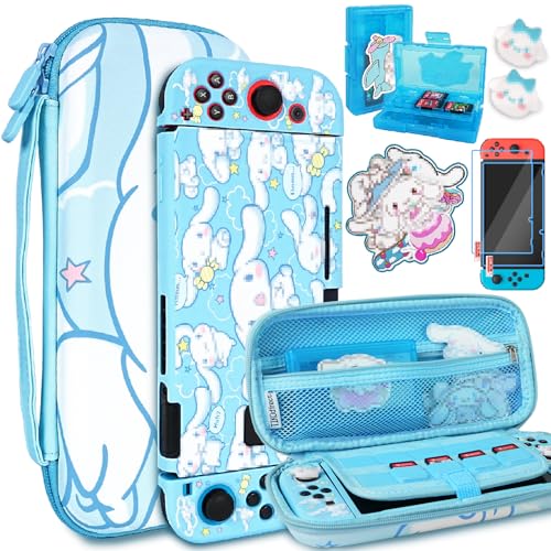TIKOdirect Carrying Case for Switch, Cute Portable Travel Bag Accessories with Soft Protective Cover, Screen Protectors and Thumb Grip caps, Game Card Case 7in1, Blue - color: Blue, size: Switch
