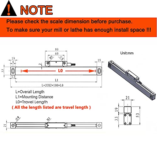 FASTTOBUY 3 Axis Digital Readout 4"+20"+40" DRO Display 5um Precision Linear Scale Encoder 100mm+500mm+1000mm for CNC Wire Milling Cutting Machine - size: 100mm+500mm+1000mm（4"+20"+40"）