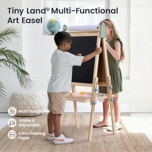 Tiny Land Wooden Easel for Kids, Art Easel with Chalkboard & Whiteboard - color: Pink