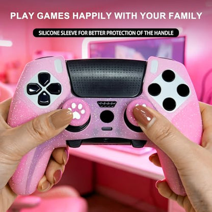 Pink Glitter Anti-Slip Protective Silicone Cover Skin Grips Compatible with ps5 dualsense Edge Controller,8 PCS Glitter Thumb Grips Caps and 2 Grips Caps. - color: Glitter Pink