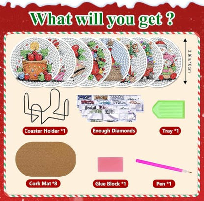 HHMATITS 8 Pcs Christmas Diamond Art Coasters, Diamond Painting Coasters - color: Christmas-2
