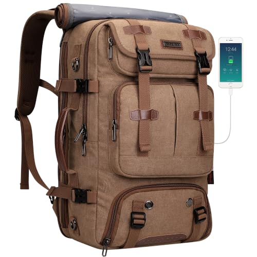 WITZMAN Travel Backpack for Men 45L Large Carry-on Airline Approved - color: Brown
