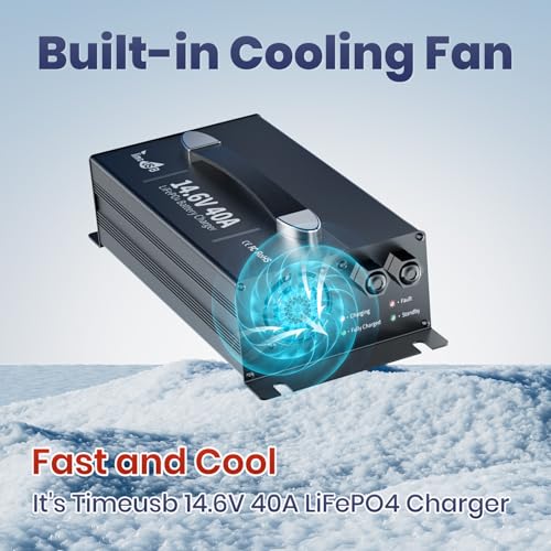 Timeusb 12V 40A LiFePO4 Battery Charger, 14.6V Lithium Battery Fast Charger