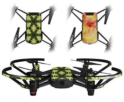 Skin Decal Wrap 2 Pack Compatible with DJI Ryze Tello Abstract Floral Yellow Drone NOT Included