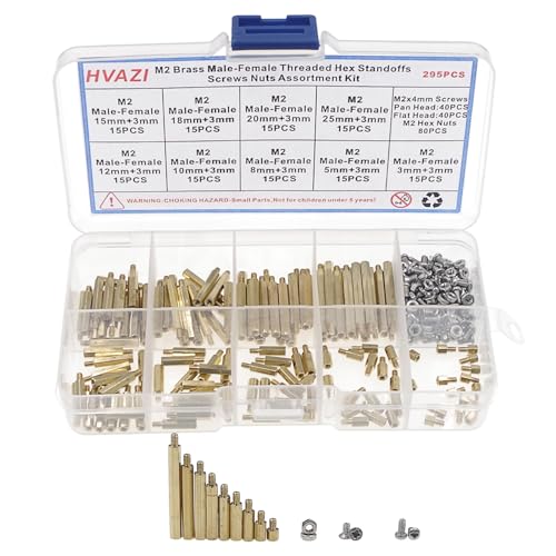 295PCS M2 Brass Male-Female Hex Standoffs, 304 SS Screws & Nuts Kit - size: M2