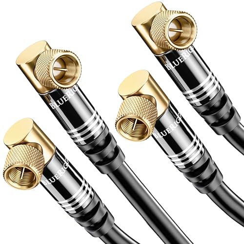 BlueRigger RG6 Digital Coaxial Audio Video Cable (6FT, 2 Pack, 90° Angled to Straight Male F Type Connector, Triple Shielded) – Coax Cable for HDTV, CATV, DVB-T2/C/S, Cable Modem, Satellite Receivers - size: 6FT-2PK