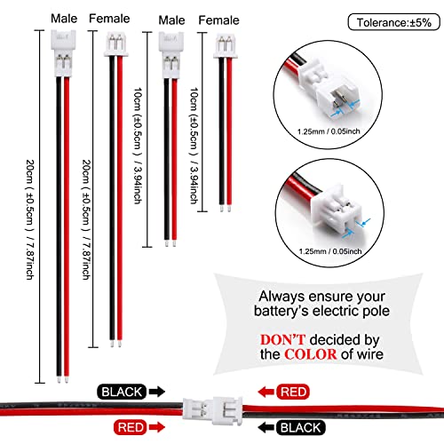 Chanzon 30Pairs Jst1.25mm 2Pin Micro Plug Connector with 10cm and 20cm Wire - size: 10cm & 20cm