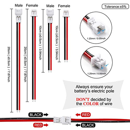 Chanzon 30Pairs Jst1.25mm 2Pin Micro Plug Connector with 10cm and 20cm Wire - size: 10cm & 20cm