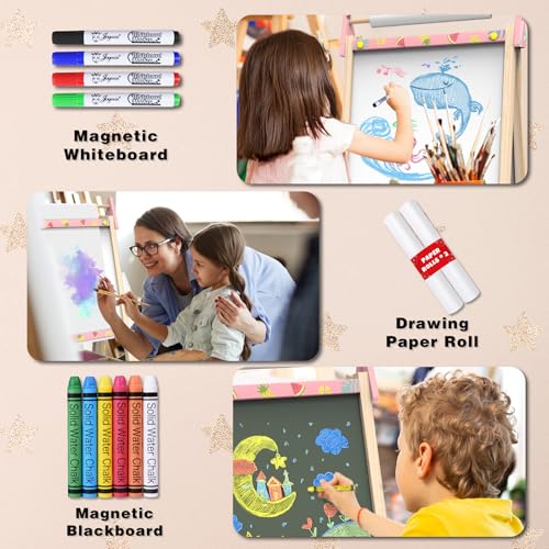 Joyooss Art Easel for Kids Easel for Toddler with Paper roll Pink - color: Pink Easel