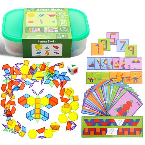 Farm Animal Xrays - 140 Pcs Translucent Pattern Blocks, Sensory Light Table Toy Set for Kids, Artist Tracing Light Box, LED Light Up Sensory Table Toys