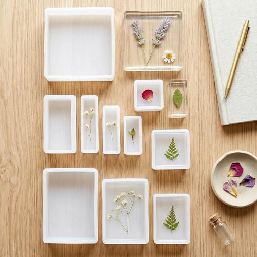 12pcs Epoxy Resins Molds Silicone Kit Square Rectangle Silicone Molds Resins Mold for Casting Silicones Mold Making Kit with 12 Sizes for DIY Handicrafts Crafts Specimens