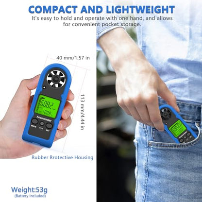 Handheld Anemometer, MINI Digital Wind Speed Meter Gauge for Air Flow Velocity cfm Measuring Device, Wind Temperature Test for HVAC Outdoor Sailing Shooting Drone Flying 816B