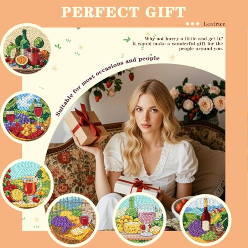 Leatrice 6 Pcs Diamond Art Coasters Small Diamond Painting Kits for Adults - color: BB Grape