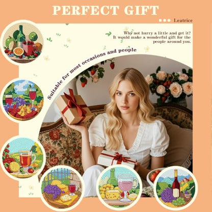 Leatrice 6 Pcs Diamond Art Coasters Small Diamond Painting Kits for Adults - color: BB Grape