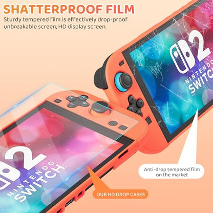PAWDIARY Switch 2 Carrying Travel Case Orange Bag, with Hard PC Dockable Case Skin Compatible with Nintendo Switch 2 2025 Console, HD Screen Protector and 2 Thumps Caps, Secure Protection - color: Orange