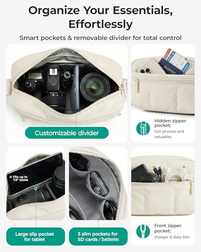 BAGSMART 2 in 1 Small Puffy Camera Sling Bag, Black - color: Black