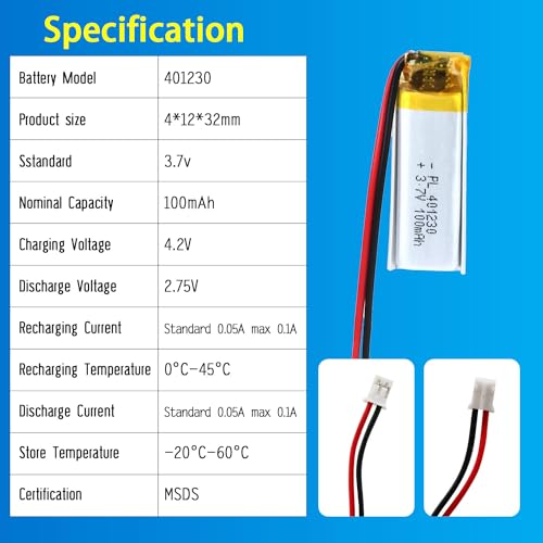 401230 3.7V Lipo Battery 100mAh 401230 Rechargeable Lithium - size: 401230 100mAh