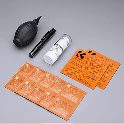 K&F Concept Camera Lens Cleaning Kit - 15ml Sensor Cleaner, Lens Pen Brush, Air Blower, Microfiber Cleaning Cloths & Full-Frame Sensors Cleaning Swabs for DSLR & Mirrorless Cameras