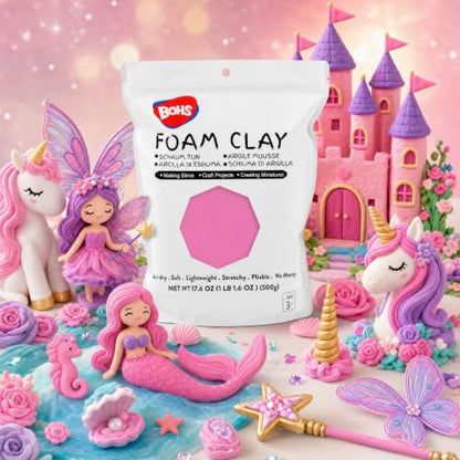 BOHS Foam Clay, Pink Air Dry Modeling Clay, 1.1 lb - color: Pink, size: 500 g