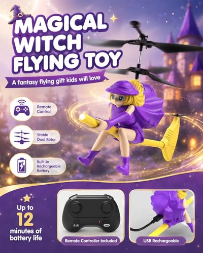 Flying Witch Toy for Kids, Halloween Remote Control Flying Toy - color: Purple