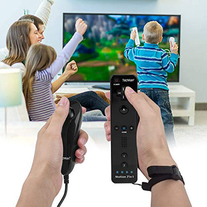 Motion Plus Wii Controllers 2Packs with Nunchucks, Wii Remote Controllers Compatible for wii and Wii U with Built in Motion Plus - color: black+black
