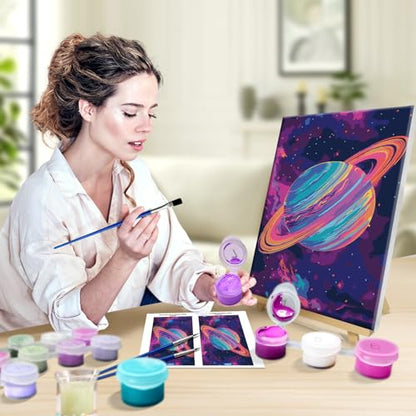 JOOZ Paint by Numbers Kit for Adults with Frame, Planet, 8x12 Inch - color: Planet 256